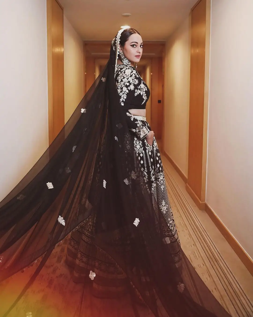 Sonakshi Sinha Wearing Beautiful Earrings Jewellery Black Gown